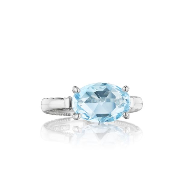 TACORI Sterling Silver and Gold East-West Oval Ring featuring Sky Blue Topaz Gemstone Di'Amore Fine Jewelers Waco, TX