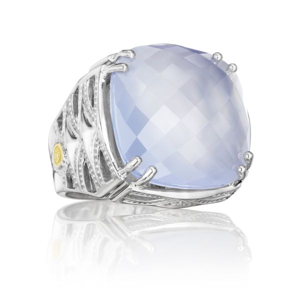 TACORI Sterling Silver and Gold Bold Woven Crescent Ring featuring Chalcedony Gemstone Di'Amore Fine Jewelers Waco, TX