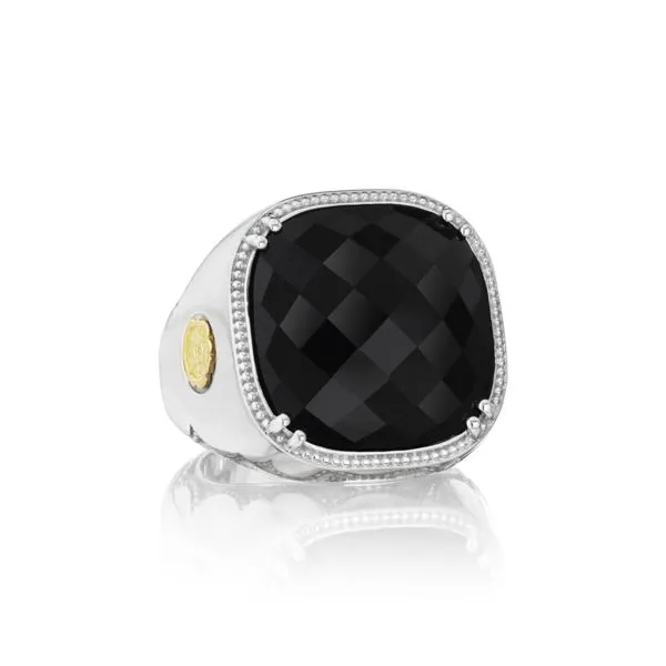 TACORI Sterling Silver and Gold Cushion Gem Ring featuring Black Onyx Gemstone Di'Amore Fine Jewelers Waco, TX