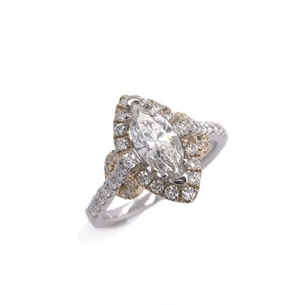 14k White-Yellow Gold Marquise Diamond Halo Engagement Ring Dickinson Jewelers Dunkirk, MD