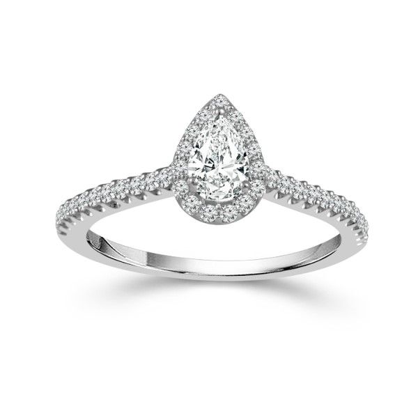 14k White Gold Pear Diamond Halo Engagement Ring Dickinson Jewelers Dunkirk, MD