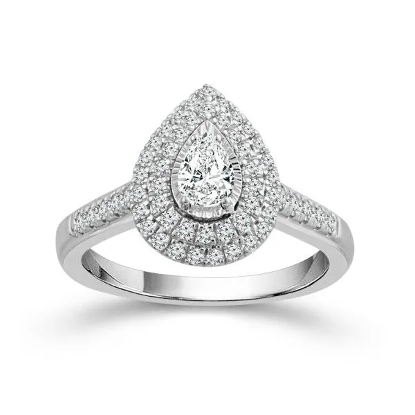 14k White Gold Pear Diamond Double Halo Engagement Ring Dickinson Jewelers Dunkirk, MD