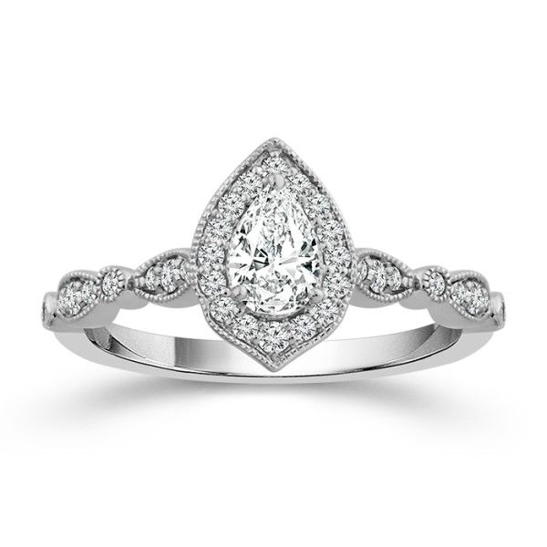 14k White Gold Pear Diamond Fancy Halo Engagement Ring Dickinson Jewelers Dunkirk, MD