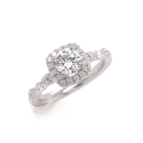 14k White Gold Diamond Halo Engagement Ring Dickinson Jewelers Dunkirk, MD