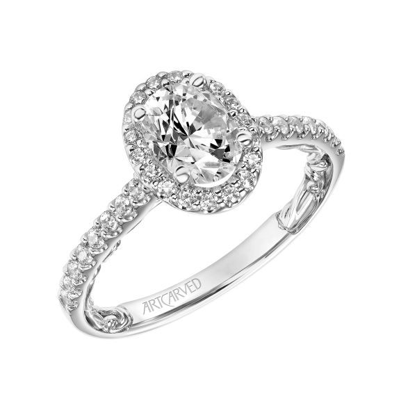 14k White Gold Oval Diamond Halo Engagement Ring Dickinson Jewelers Dunkirk, MD