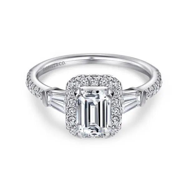 14k White Gold Emerald Cut Diamond Halo Engagement Ring Dickinson Jewelers Dunkirk, MD