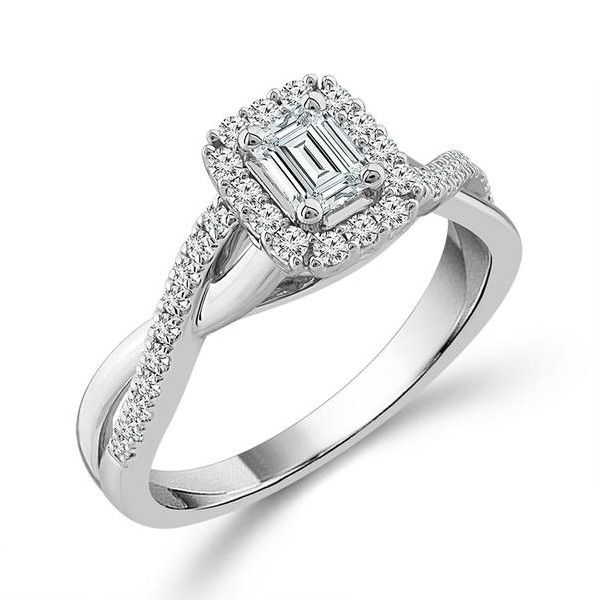 14k White Gold Emerald Cut Diamond Halo Engagement Ring Dickinson Jewelers Dunkirk, MD