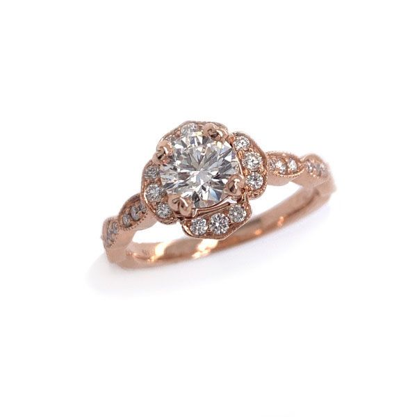 14k Rose Gold Diamond Halo Engagement Ring Dickinson Jewelers Dunkirk, MD