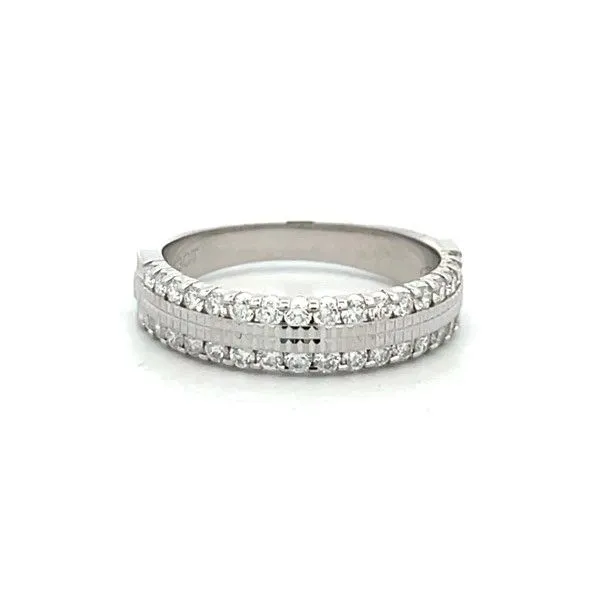 14Kt White Textured Diamond Wedding Band Dickinson Jewelers Dunkirk, MD