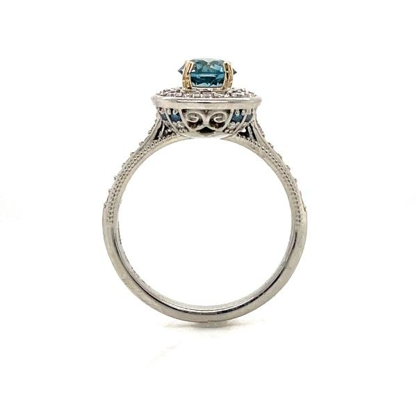 14k White-Yellow Gold Blue Diamond Halo Ring Image 2 Dickinson Jewelers Dunkirk, MD