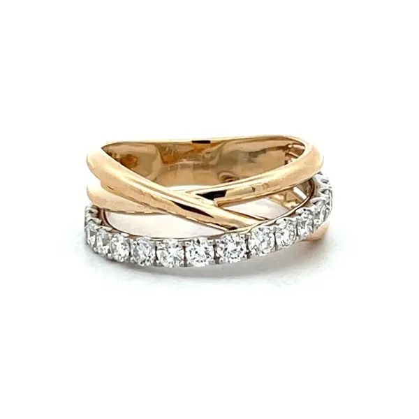 14K Two-Tone Multi Row Crossover Diamond Fashion Ring Dickinson Jewelers Dunkirk, MD
