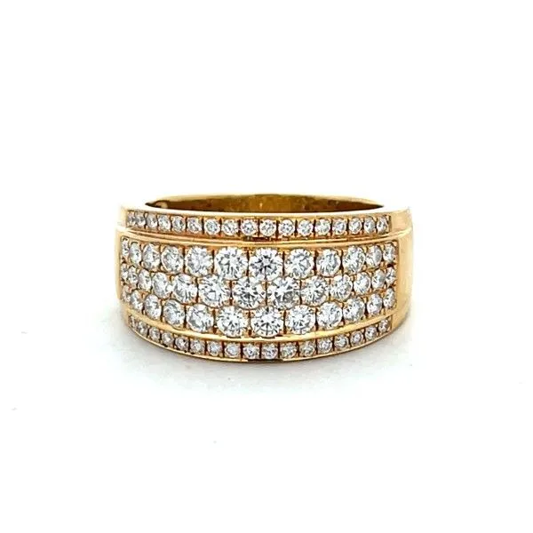 18 Karat Yellow Gold Multi Row Raised Center Diamond Band Ring Dickinson Jewelers Dunkirk, MD
