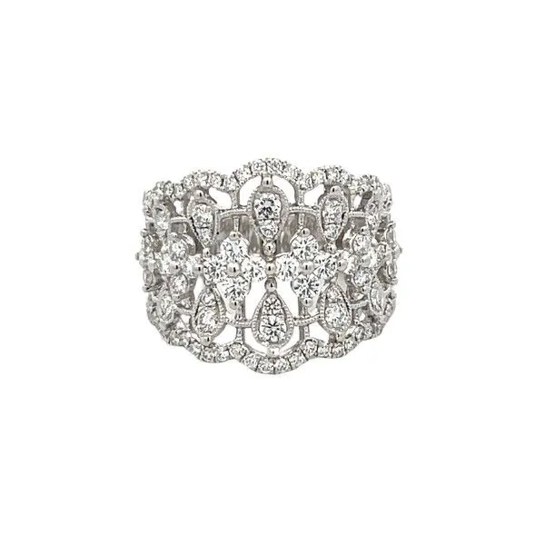 18 Karat White Gold Open Lattice Design Milgrain Accented Ring Dickinson Jewelers Dunkirk, MD