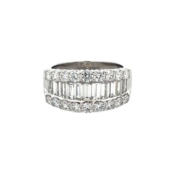 18 Karat White Gold Round and Baguette 3-Row Band Ring Dickinson Jewelers Dunkirk, MD