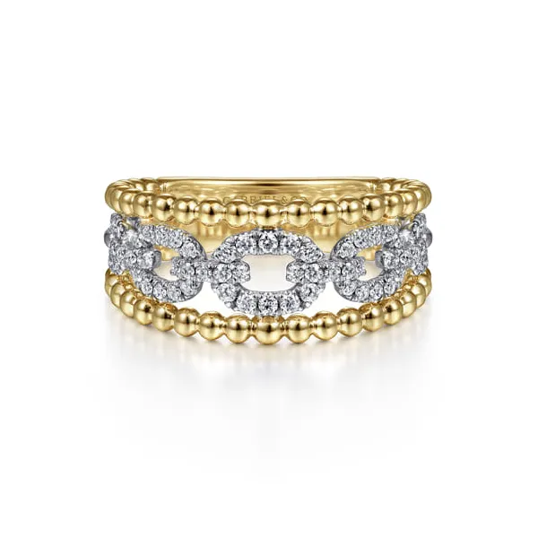 14Kt Tri-Tone Pave Diamond Link and Bujukan Bead Ring Dickinson Jewelers Dunkirk, MD