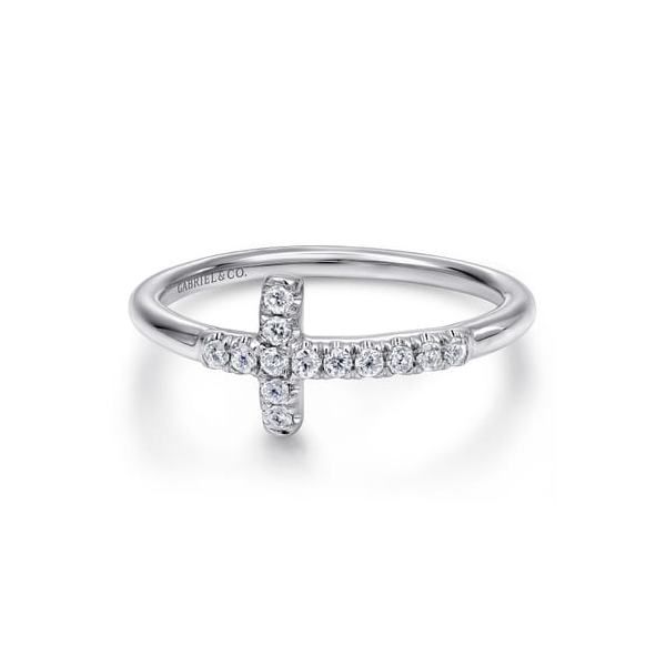 14K White Gold Sideways Diamond Cross Fashion Ring Dickinson Jewelers Dunkirk, MD