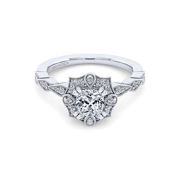 14k White Gold Cushion Cut Diamond Halo Engagement Ring Mounting Dickinson Jewelers Dunkirk, MD