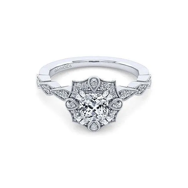 Gabriel & Co. Art Deco Inspired Halo Engagement Ring Mounting Dickinson Jewelers Dunkirk, MD