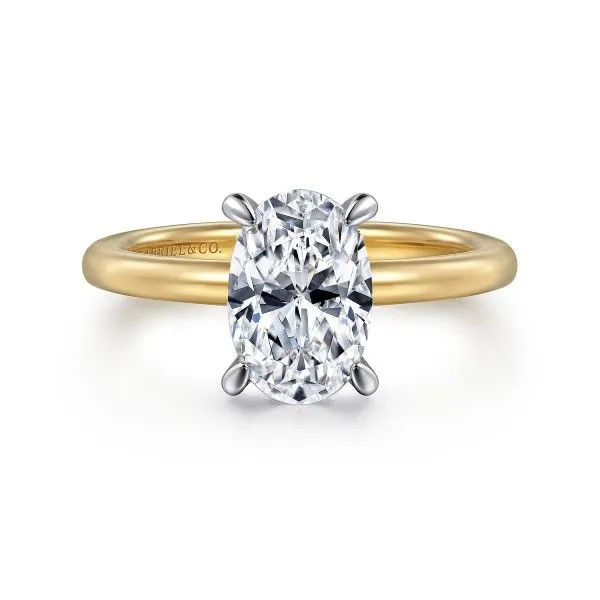 14Kt Tri-tone Gold Oval CZ Hidden Diamonds Solitaire Semi-mount Ring Dickinson Jewelers Dunkirk, MD