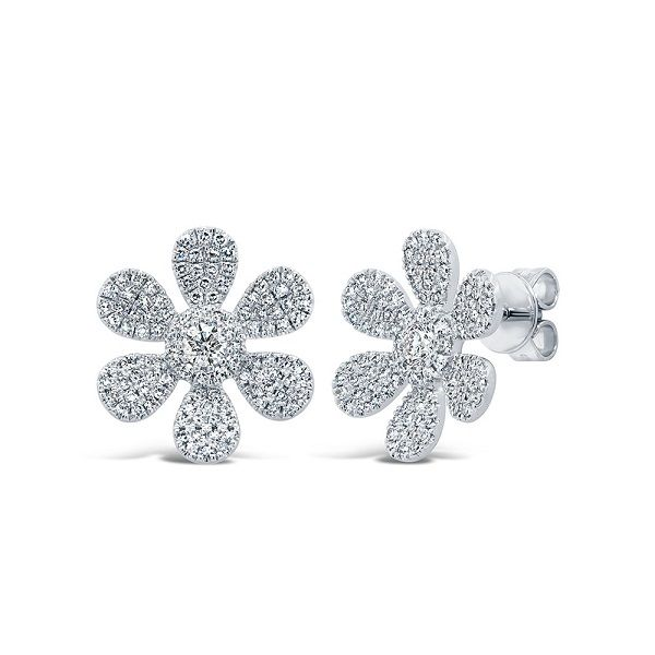14k White Gold Diamond Flower Post Earrings Dickinson Jewelers Dunkirk, MD