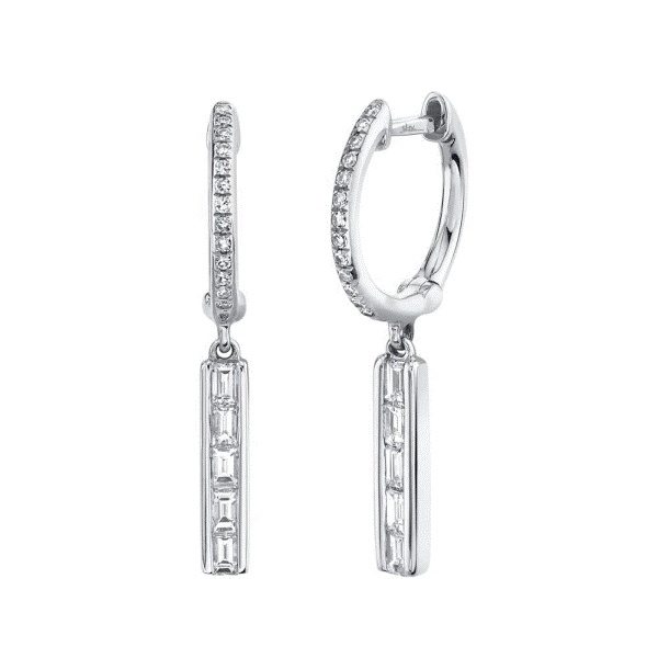 14k White Gold Diamond Baguette Dangle Earrings Dickinson Jewelers Dunkirk, MD