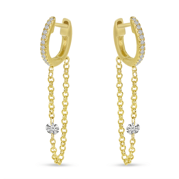 14k Yellow Gold Diamond Chain Huggie Earrings Dickinson Jewelers Dunkirk, MD