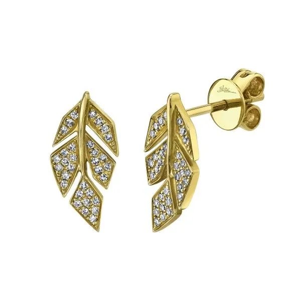 14k Yellow Gold Diamond Leaf Post Earrings Dickinson Jewelers Dunkirk, MD