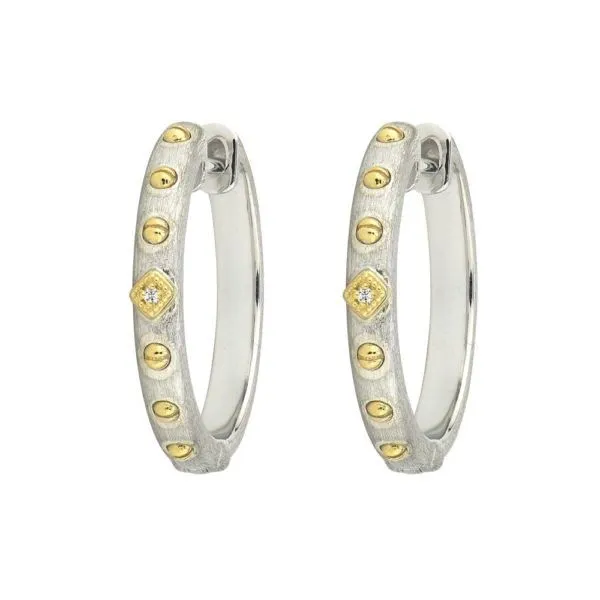 18k Yellow Gold and Sterling Silver Diamond Hoop Earrings Dickinson Jewelers Dunkirk, MD
