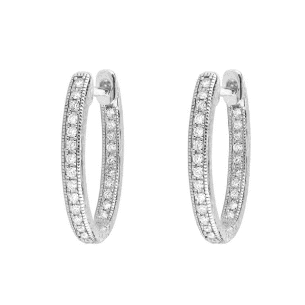 18k White  Gold Inside-Out Diamond Hoop Earrings Dickinson Jewelers Dunkirk, MD