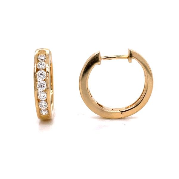 14k Yellow Gold Diamond Channel Set Hoop Earrings Dickinson Jewelers Dunkirk, MD