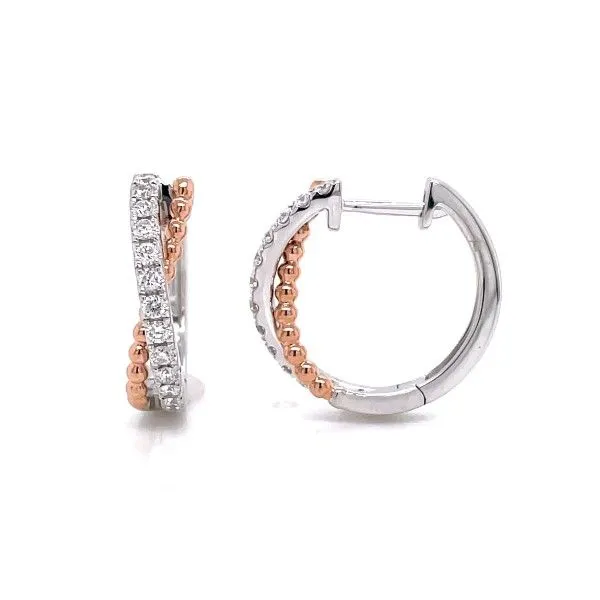 14k White-Rose Gold Diamond Hoop Earrings Dickinson Jewelers Dunkirk, MD