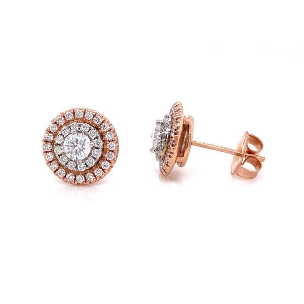14k Rose Gold Diamond Halo Earrings Dickinson Jewelers Dunkirk, MD