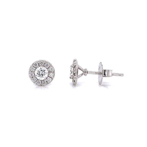 14k White Gold Diamond Halo Earrings Dickinson Jewelers Dunkirk, MD