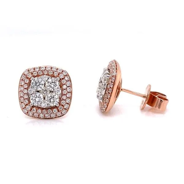 14k Rose Gold Diamond Halo Earrings Dickinson Jewelers Dunkirk, MD