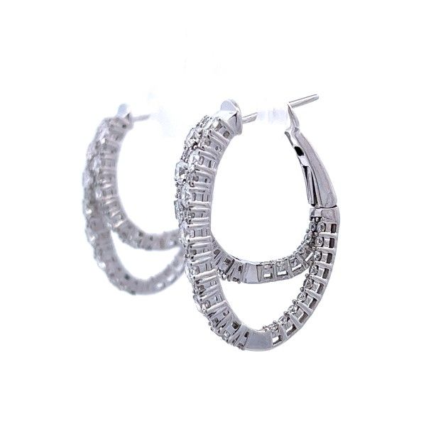 14k White Gold Diamond Hoop Earrings Image 2 Dickinson Jewelers Dunkirk, MD