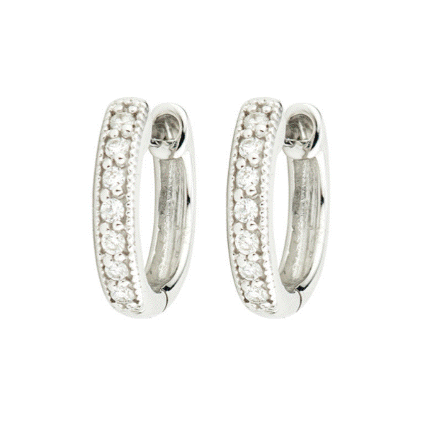 18k White Gold Diamond Huggie Hoop Earrings Dickinson Jewelers Dunkirk, MD