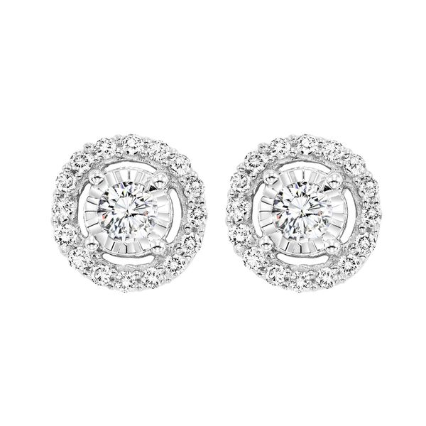 14k White Gold Tru Reflection Diamond Halo Earrings Dickinson Jewelers Dunkirk, MD