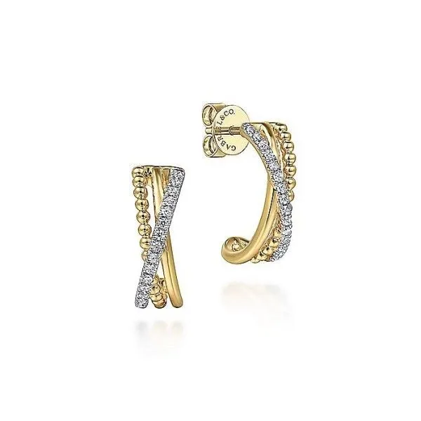 14Kt Yellow Gold Diamond J-Hoop Earrings Dickinson Jewelers Dunkirk, MD