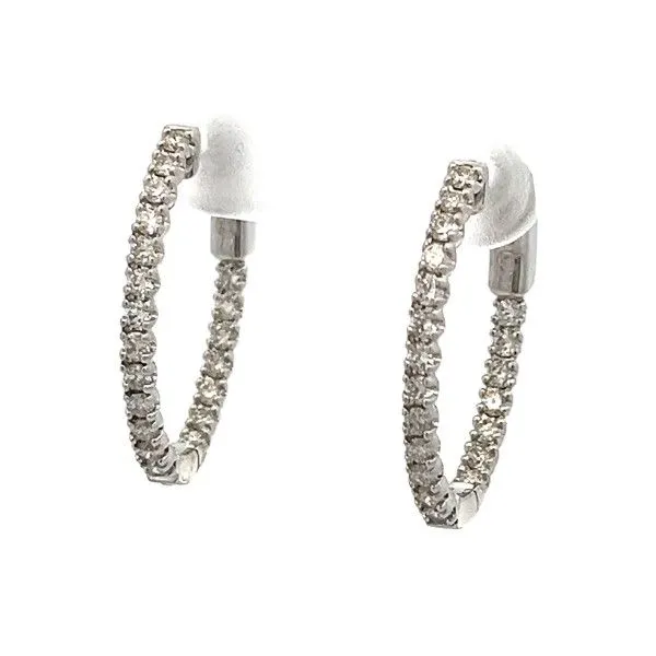14Kt White Gold Oval Inside/Out Diamond Hoop Earrings Dickinson Jewelers Dunkirk, MD