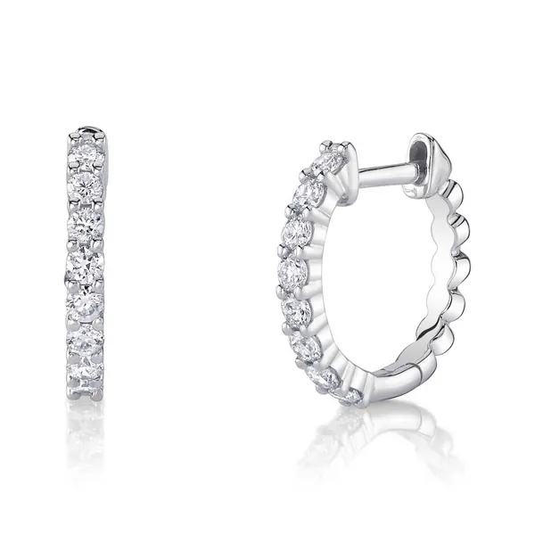14Kt White Gold Diamond Huggie Hoop Earrings Dickinson Jewelers Dunkirk, MD