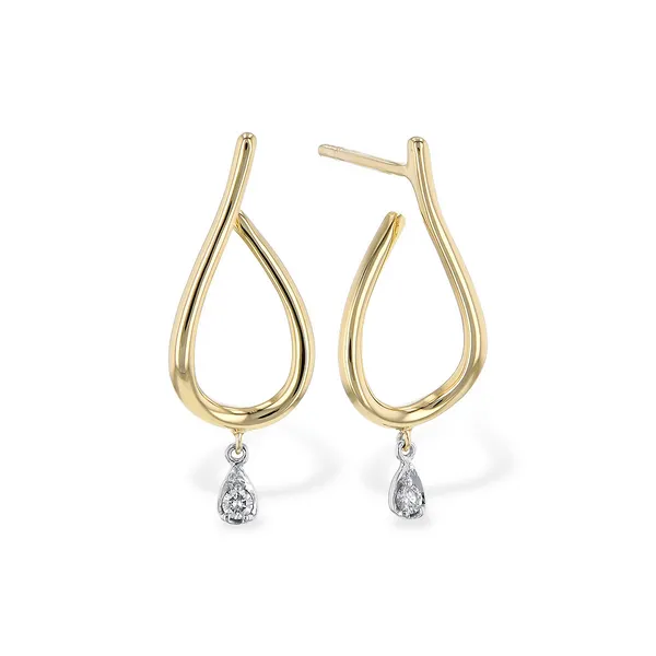 14kt Two-Tone Freeform Teardrop with Diamond Drop Post Earrings Dickinson Jewelers Dunkirk, MD
