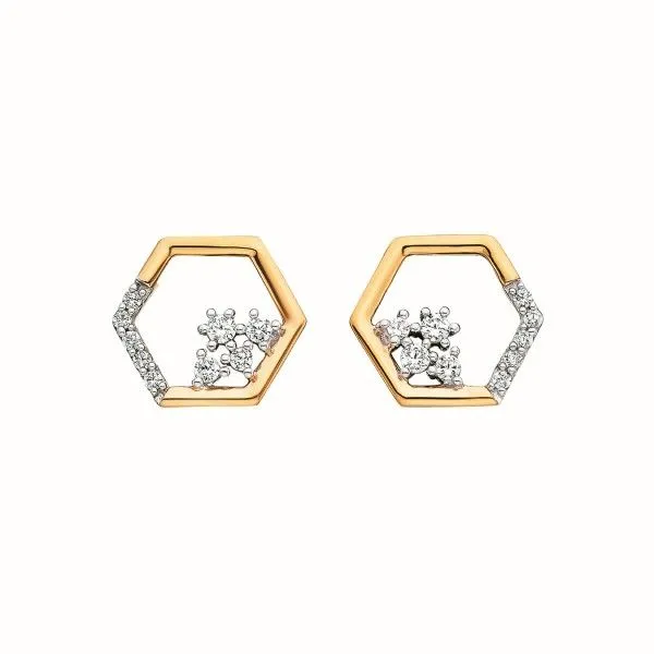 14Kt Yellow Gold Hexagon with Scattered Diamonds Post Earrings Dickinson Jewelers Dunkirk, MD