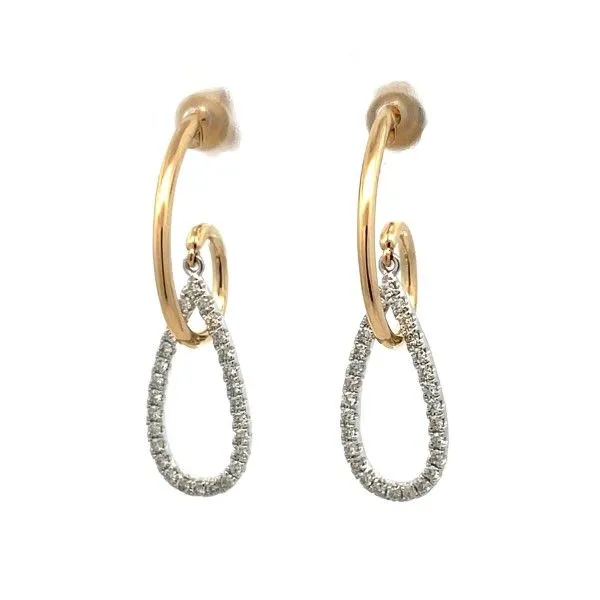14 Karat Two-Tone Diamond Teardrop Dangle Swirl Post Earrings Dickinson Jewelers Dunkirk, MD