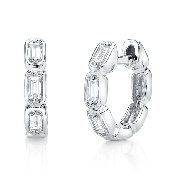 14Kt White Baguette Diamond Huggie Hoop Earrings Dickinson Jewelers Dunkirk, MD