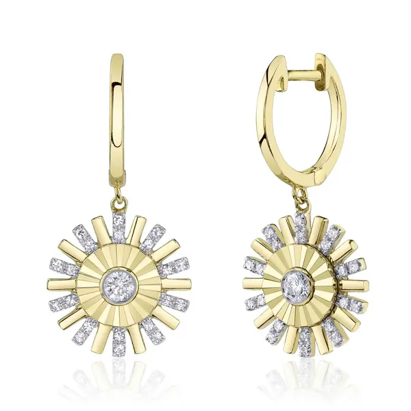 14Kt Yellow Diamond Rays Dangle Huggie Hoop Earrings Dickinson Jewelers Dunkirk, MD