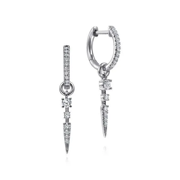 14K White Gold Diamond Huggie Drop Earrings Dickinson Jewelers Dunkirk, MD