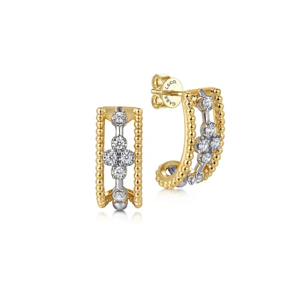 14 Karat Tri-Tone Bujukan Diamond "J" Earrings Dickinson Jewelers Dunkirk, MD