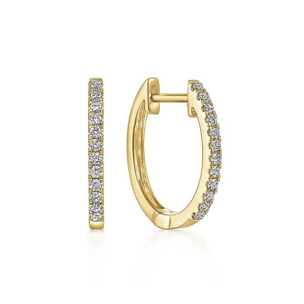 14K Yellow Pave Diamond Huggie Hoop Earrings Dickinson Jewelers Dunkirk, MD
