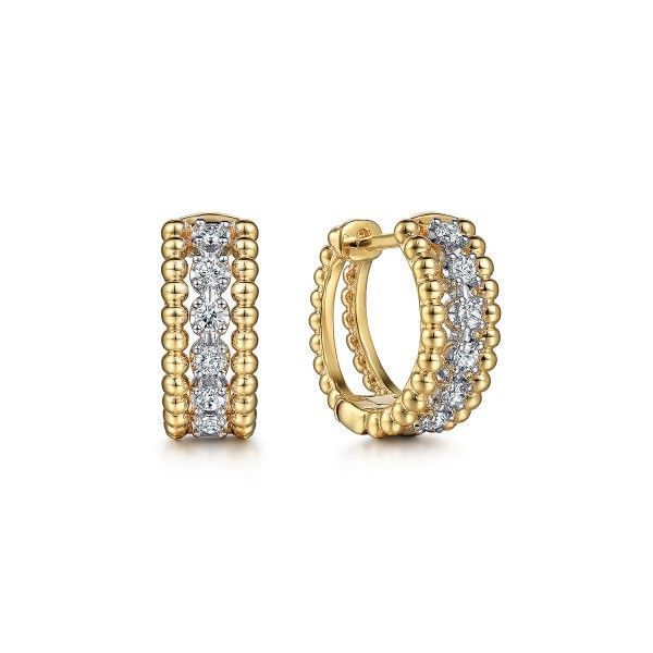 14k Two-Tone Diamond Huggie Hoop Earrings Dickinson Jewelers Dunkirk, MD