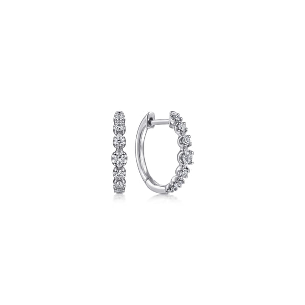 14k White Gold Graduated Diamond Hoop Earrings Dickinson Jewelers Dunkirk, MD